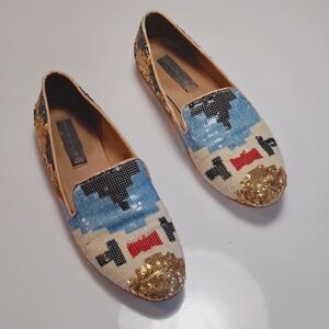 Steve Madden Sequined Multicolor Slip-On Flats with Gold Toe Size 9.5